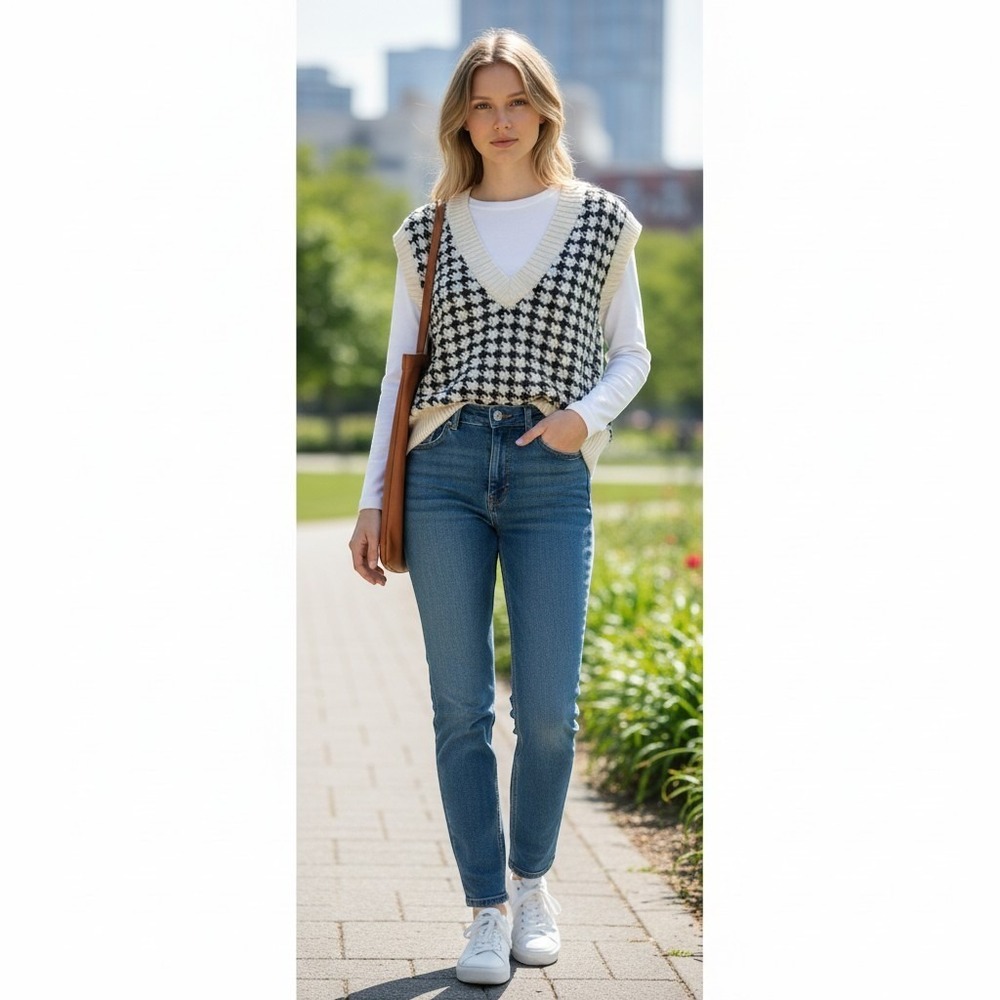 Say What black ivory houndstooth knit sweater vest sleeveless pullover M acadmia